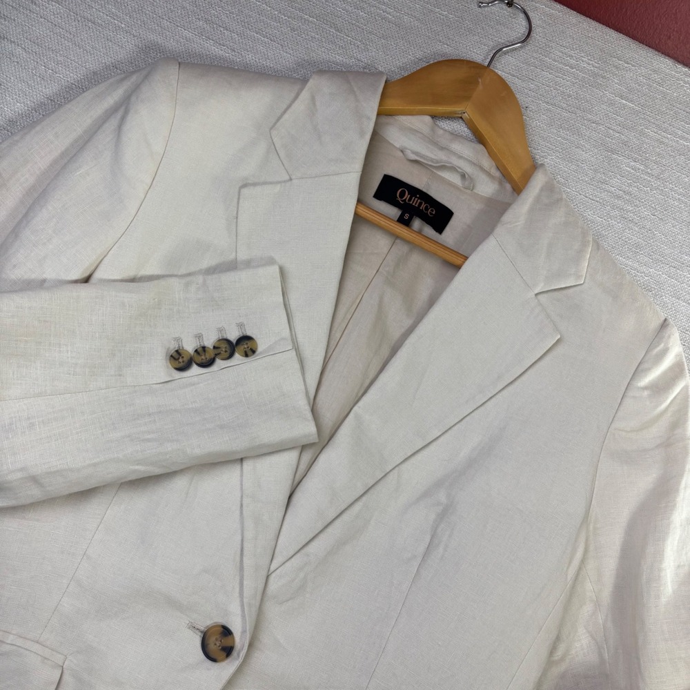 Quince Womens European Linen Single Button Blazer Off White Cream Size S NWOT